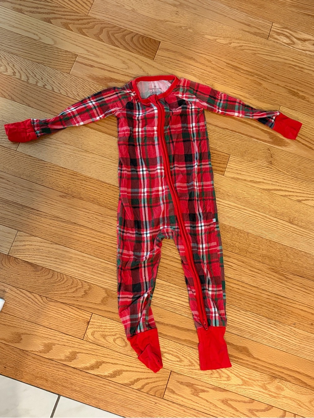Caden Lane Red Plaid Footed Kids One-Piece